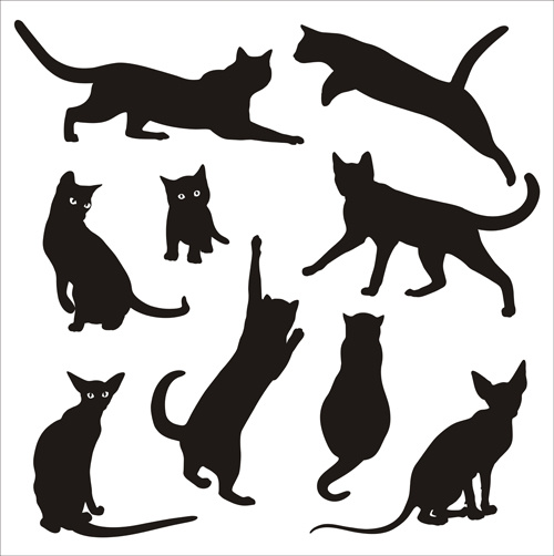 conjunto de vetores de silhuetas de gato