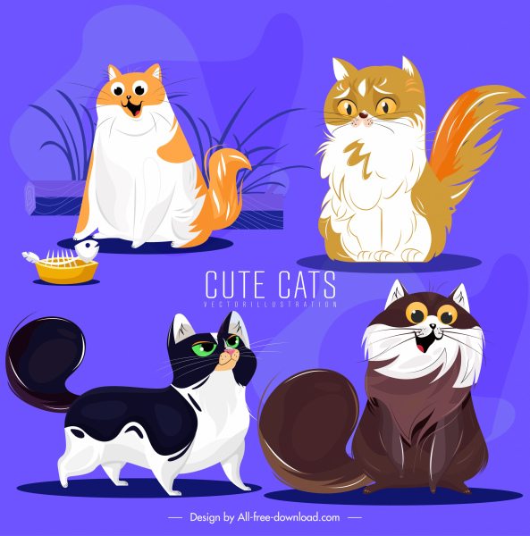 gato espécie ícones dos desenhos animados engraçados personagens desenho