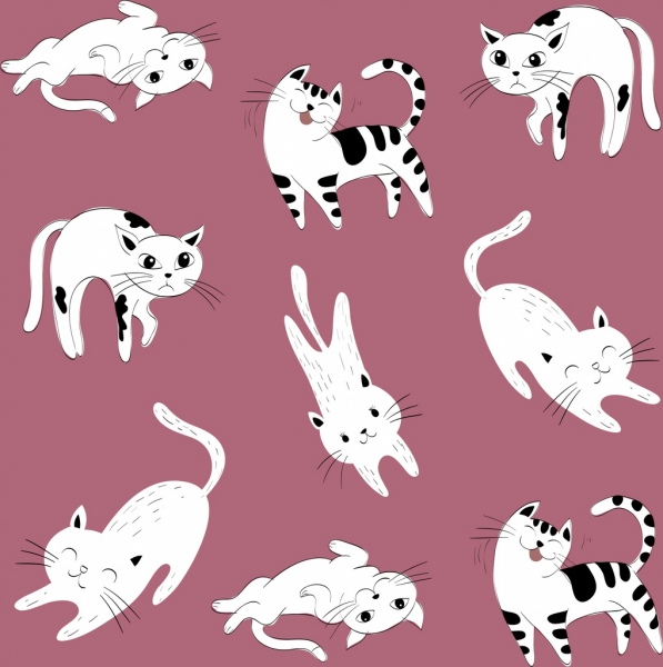 gatos de dibujos animados lindo los iconos blanco decoración rosa de fondo