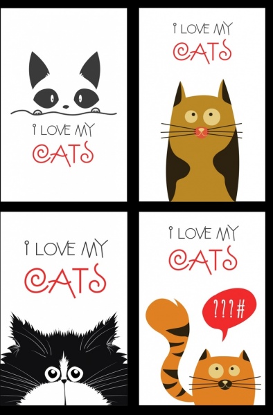 kucing banner ikon lucu dekorasi kartun desain