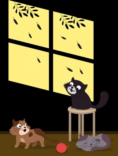 кошки, рисование черные стены декор классический мультфильм дизайн