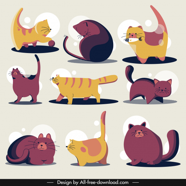 Katzen Symbole farbig klassisch handgezeichnete Skizze