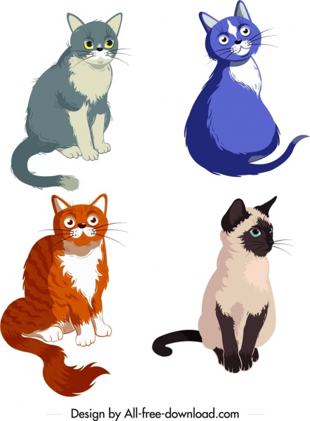 gatos ícones coloridos dos desenhos animados encantadores projeto