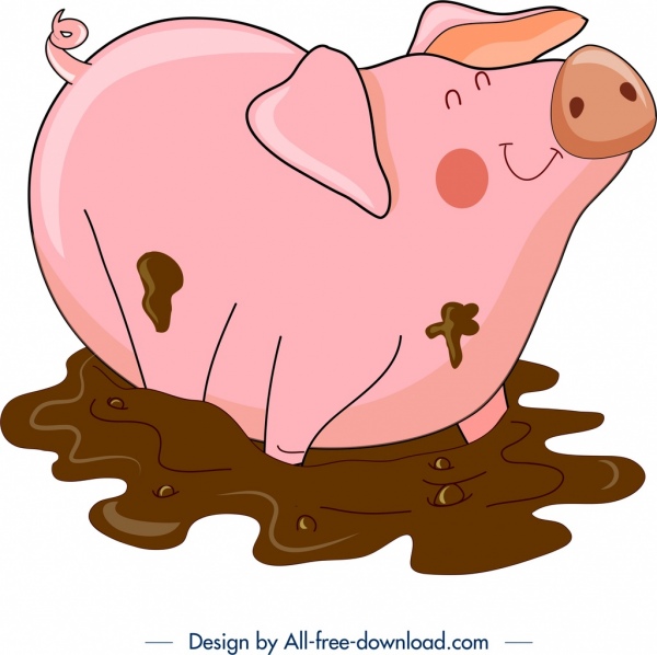 牛背景豬圖示彩色卡通設計