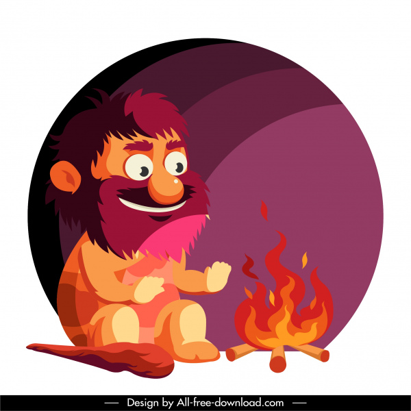 穴居人圖示燃燒火素描卡通人物素描