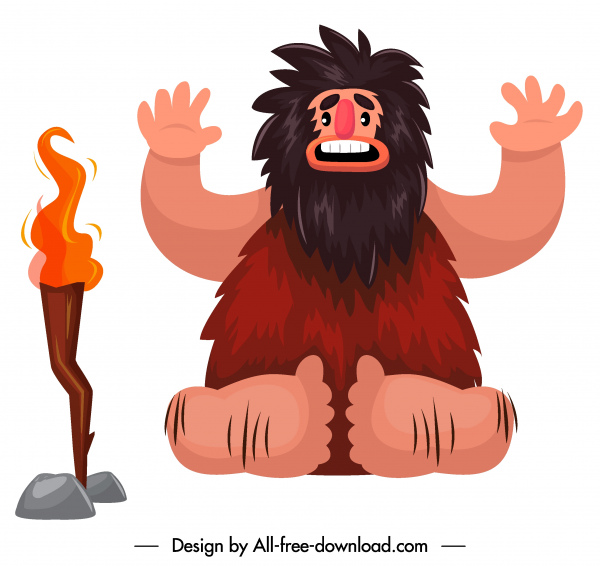 caractère de dessin animé drôle d'icône d'icône de caveman