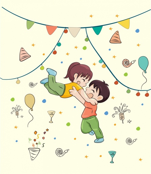 Celebration Background Joyful Kids Ribbon Decor Cartoon Design-vector  People-free Vector Free Download