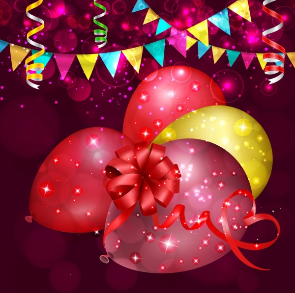 Perayaan latar belakang berkilau bokeh berwarna-warni balon pita