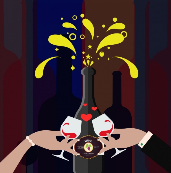 Desenha ícones tinindo de celebração fundo vinho garrafa vidro