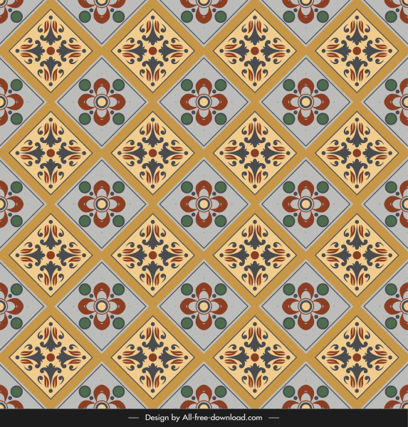 templat pola ubin keramik warna-warni simetri berulang klasik