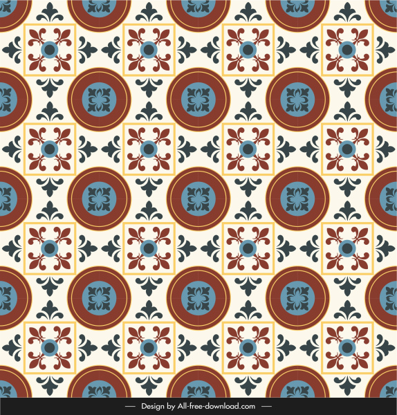 세라믹 타일 패턴 템플릿 다채로운 반복 대칭 복고풍