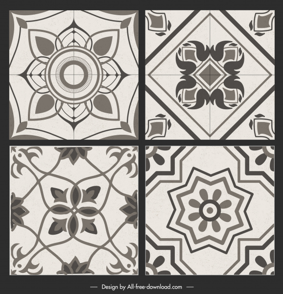 templat pola ubin keramik simetris datar putih hitam