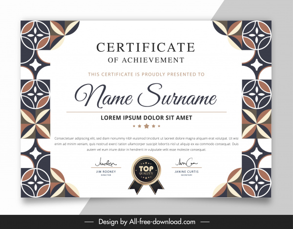 sertifika şablonu parlak zarif simetrik dekor