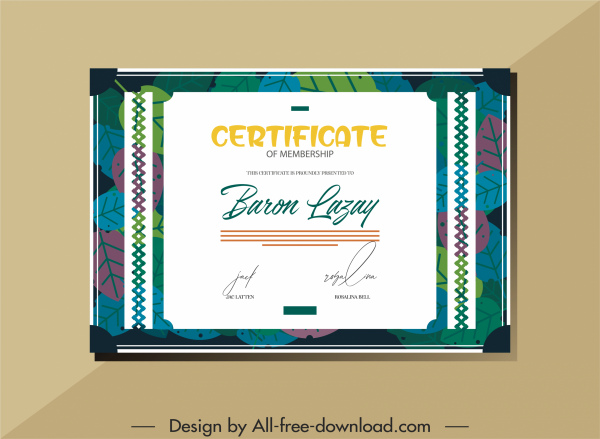 sertifikat template warna-warni dekorasi daun klasik datar