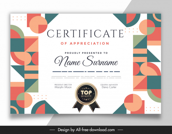 sertifikat template warna-warni elemen geometris datar dekorasi