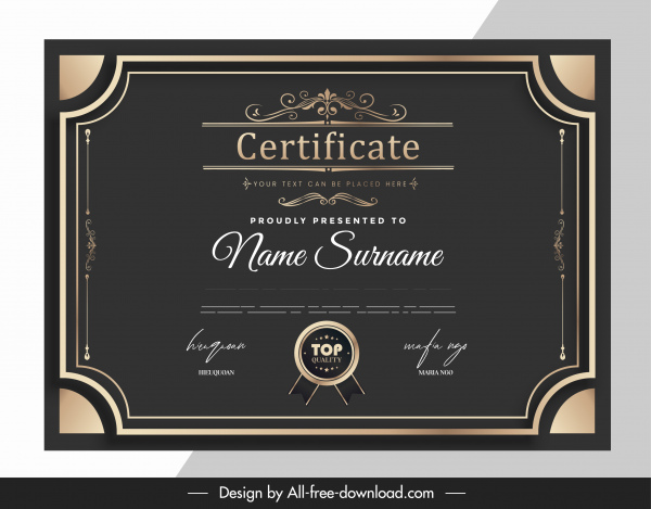 sertifikat template dekorasi simetris elegan gelap