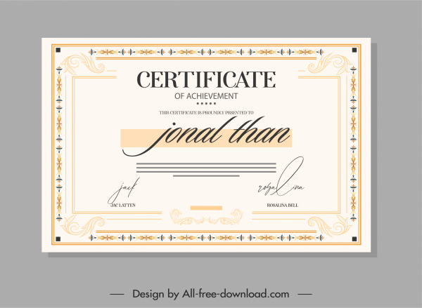 plantilla de certificado eleagnt decoración clásica de simetría plana