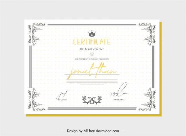 sertifika şablonu zarif vintage simetrik sınır dekoru