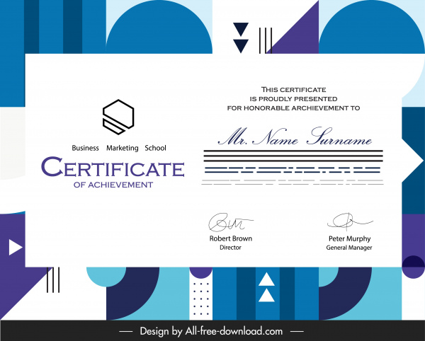 templat sertifikat dekorasi latar belakang geometris datar modern