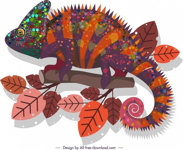 ícone camaleão escuro colorido decoração cerdas