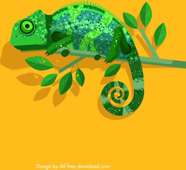 Chameleon động vật hoang dã biểu tượng màu xanh lá cây phẳng thiết kế