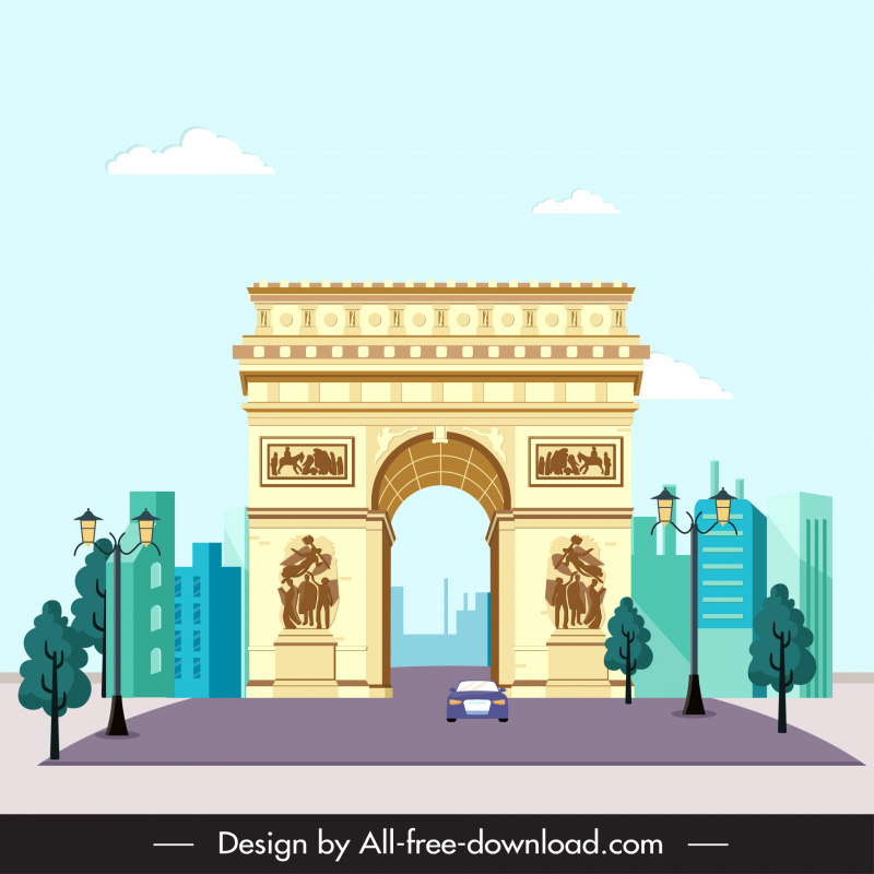Route des Champs-Elysées menant à l’Arc de Triomphe Toile de fond Elégante esquisse classique