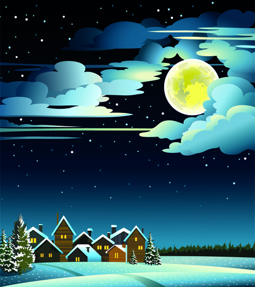 Encantadora noche de invierno paisajes Design vector