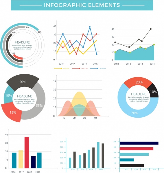 Elementos de diseño grafico infografia multicolor de formas planas