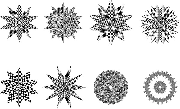 клетчатый узор звезды и круги формы векторные иллюстрации