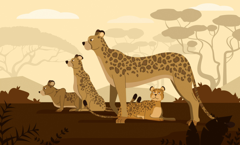 pintura de dibujos animados de la familia del guepardo