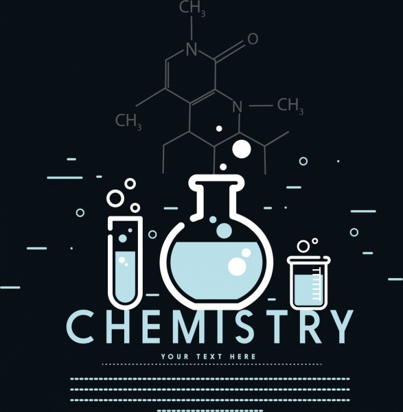 sfondo oscuro disegno di strumenti di laboratorio di chimica di formula icone