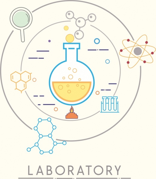 Chemistry Background Flat Circle Design Molecule Icons Decor