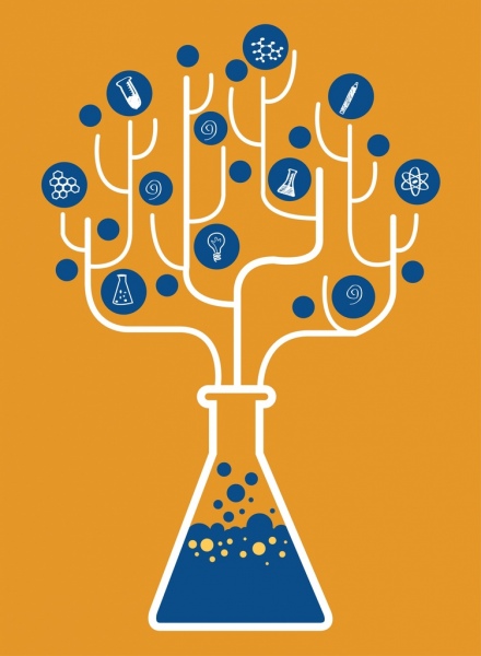 kimia latar belakang datar pohon hiasan laboratorium botol ikon