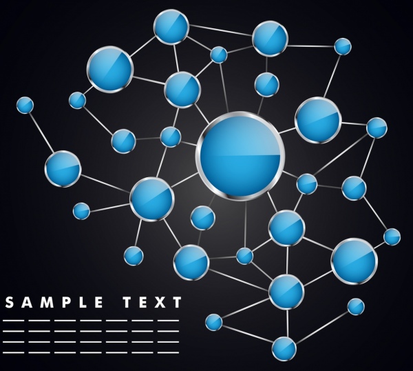 sfondo blu lucido, cerchio di connessione chimica atomo icone