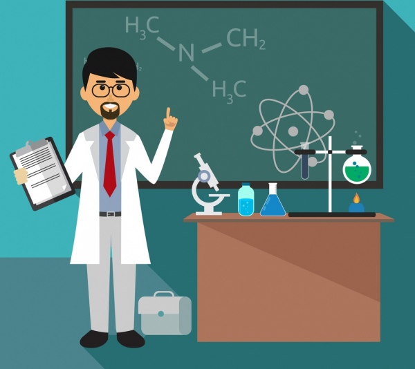 kimia guru kelas latar belakang alat ikon papan tulis