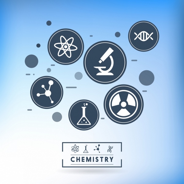 chemia elementy projektu, płaskie koła ikony