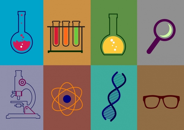 化學實驗室的設計元素的各種顏色的圖標