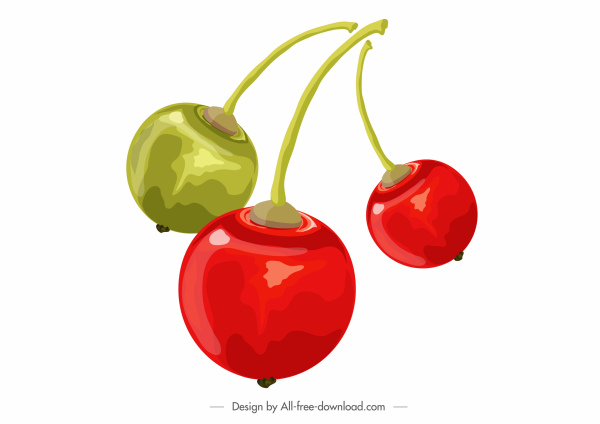 Kirschen essen Symbol farbig klassische 3D-Skizze