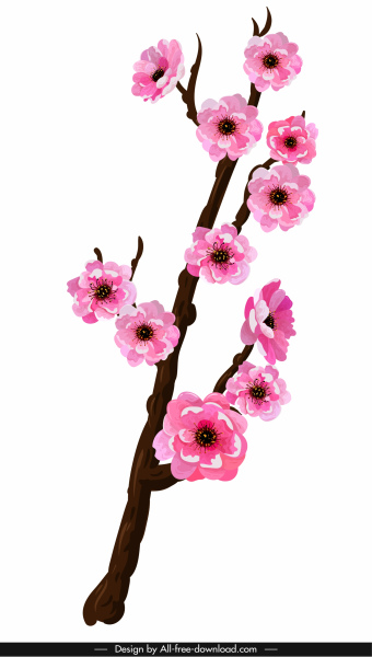 Icône de fleur de cerisier croquis oriental classique de couleur vive