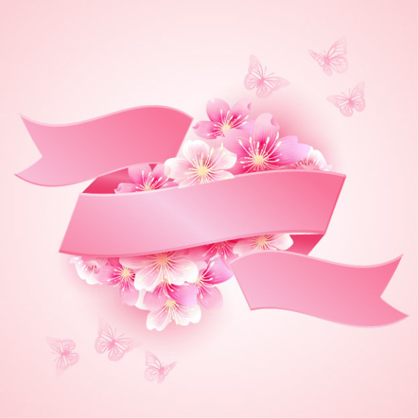 vector de flores de cerezo con cinta rosada hermosa