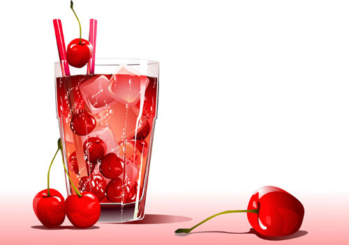 Cherry Juice And Glass Cup Vector 2