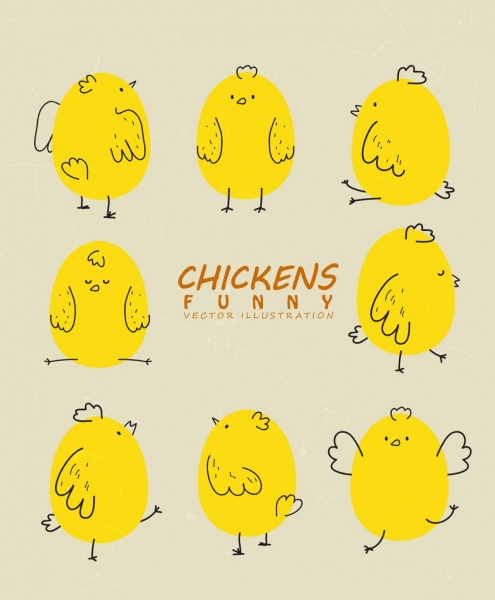 小雞圖標收集黃色手繪搞笑風格