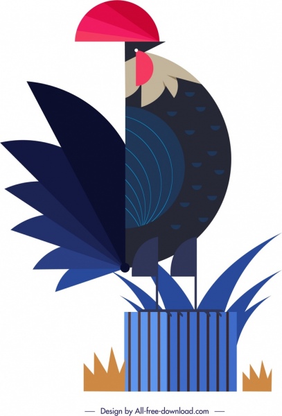 鶏の動物のアイコン色のフラット幾何学的なデザイン