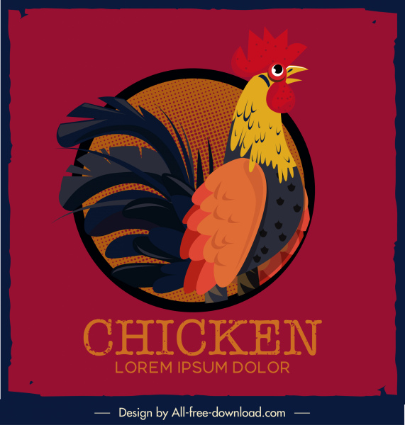 latar belakang ayam desain retro warna-warni