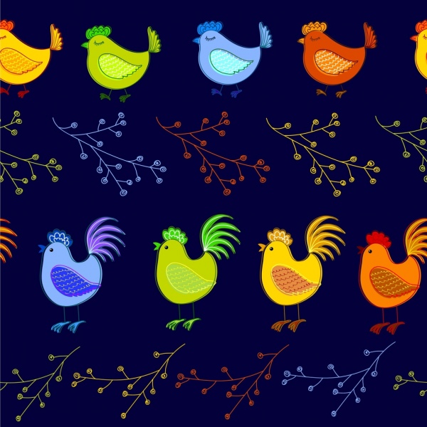 Fondo oscuro de pollo Decoracion diseño multicolor repitiendo