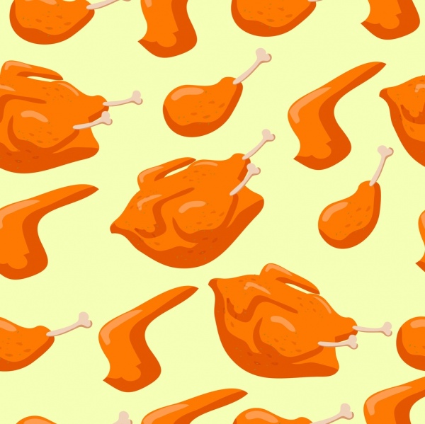 Diseño de fondo de pollo naranja repitiendo los iconos