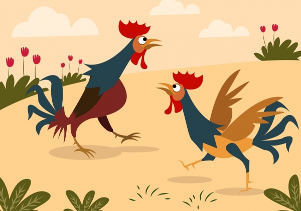 курица, Рисунок цветными мультфильм дизайн