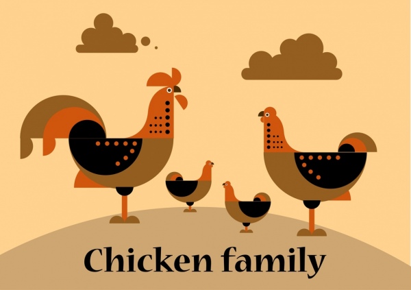Куриные семьи фон темно плоский иконки