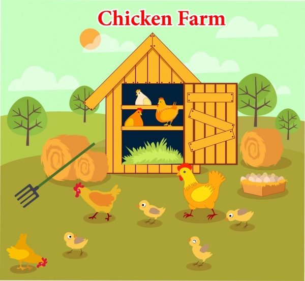peternakan ayam menggambar ayam ayam ikon desain warna-warni