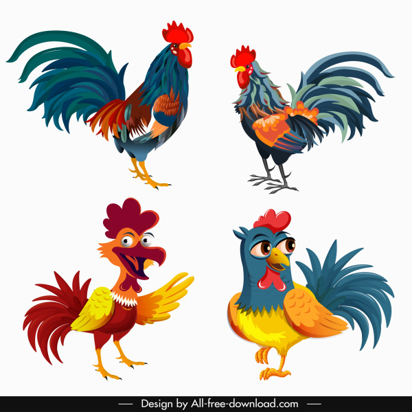 desenhos animados coloridos do projeto do ícone da galinha esboçam bonitos
